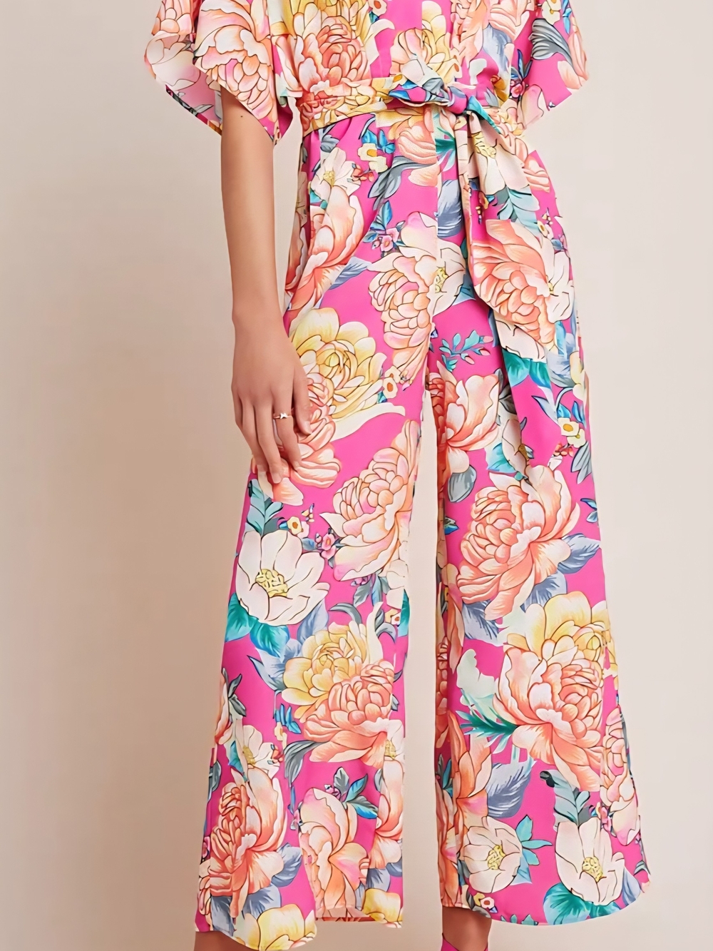 FARM Rio Pink Floral Wide-Leg Jumpsuit Pants